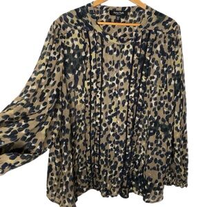 ARNA YORK Plus 4X 26/28 Abstract Ruffle Trim Boho Olive Taupe Button Long SlV